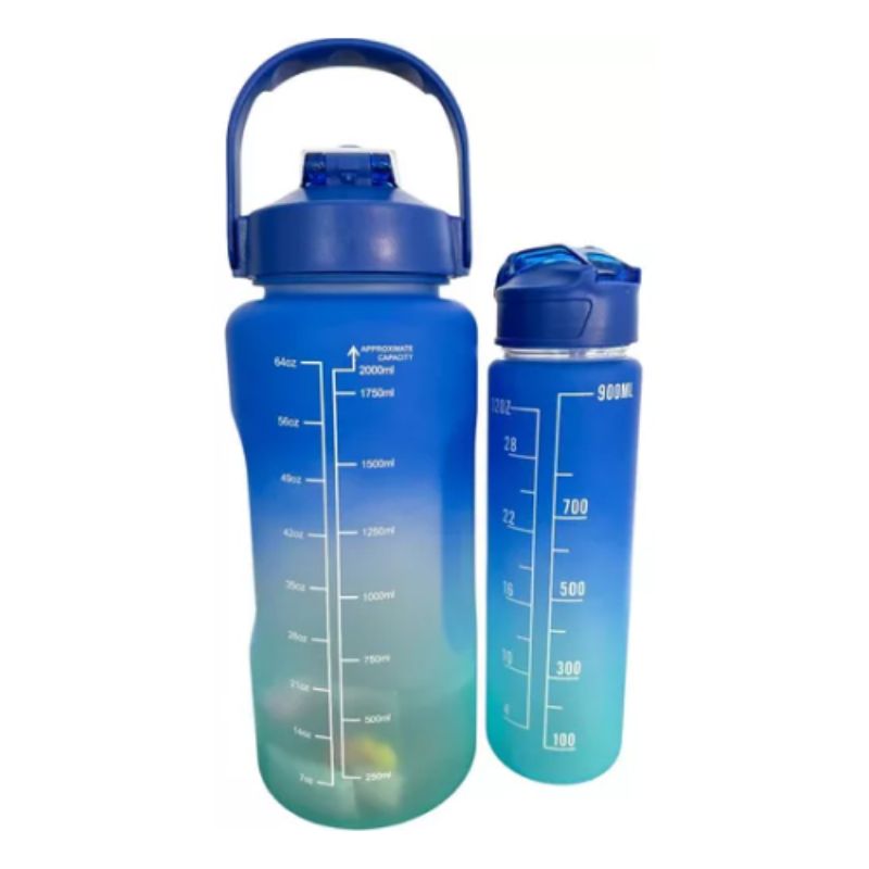 Kit 3 Garrafas de Água Squeeze Motivational Academia,Trabalho 2000ml + 900ml + 300ml