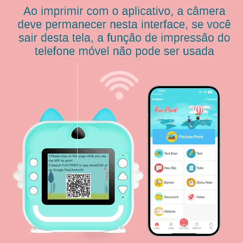 Cãmera Digital infantil  1080p hd  impressão térmica instantânea foto/vídeo com cartão de memória