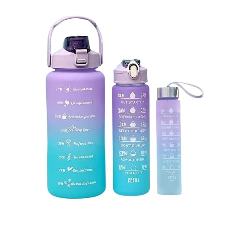 Kit 3 Garrafas de Água Squeeze Motivational Academia,Trabalho 2000ml + 900ml + 300ml